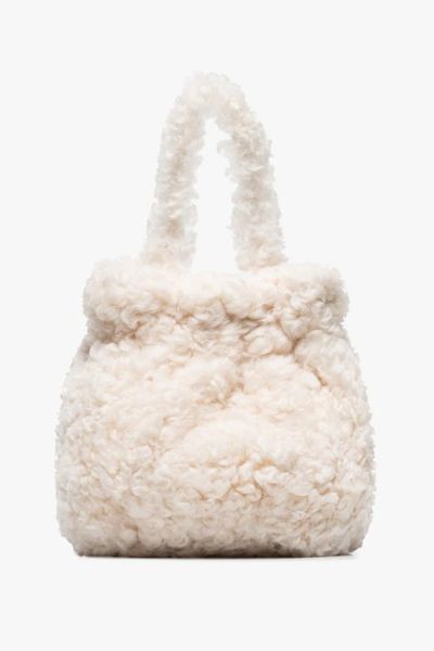 White Grace Shearling Bracelet Bag from Staud