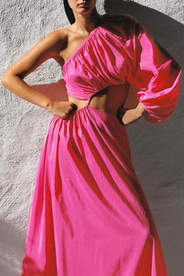 One-Shoulder Cutout Organic Cotton & Silk-Blend Maxi Dress, £580 | Matteau