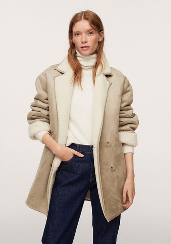 Faux Shearling-Lined Lapel Coat