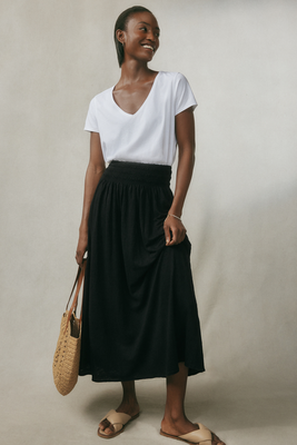 Shirred-Waist Linen-Jersey Skirt
