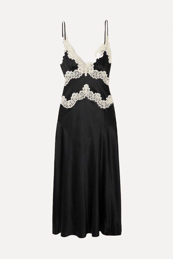 Obelia Corded Lace-Trimmed Silk-Satin Midi Dress from DÔEN