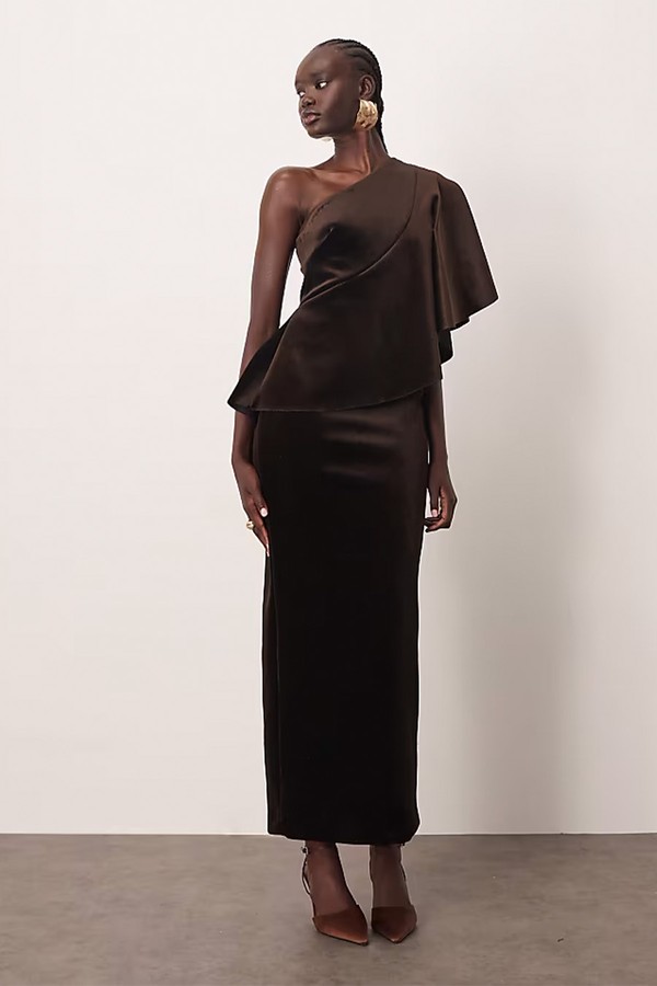 One Shoulder Velvet Bodice Maxi Dress from ARRANGE