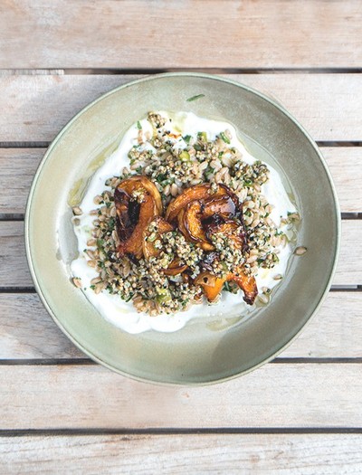 Squash With Farro, Goat’s Curd & Dukkha