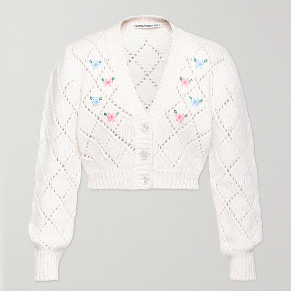 Embroidered Pointelle-Knit Alpaca-Blend Cardigan from Alessandra Rich
