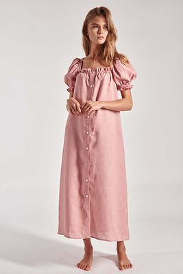 Brigitte Pink Linen Maxi Dress