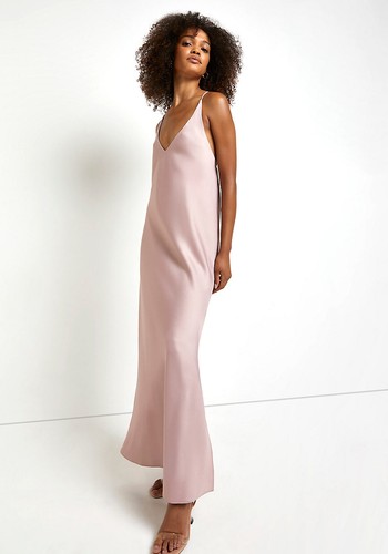 Pink Satin Backless Slip Midi Dress from River Island