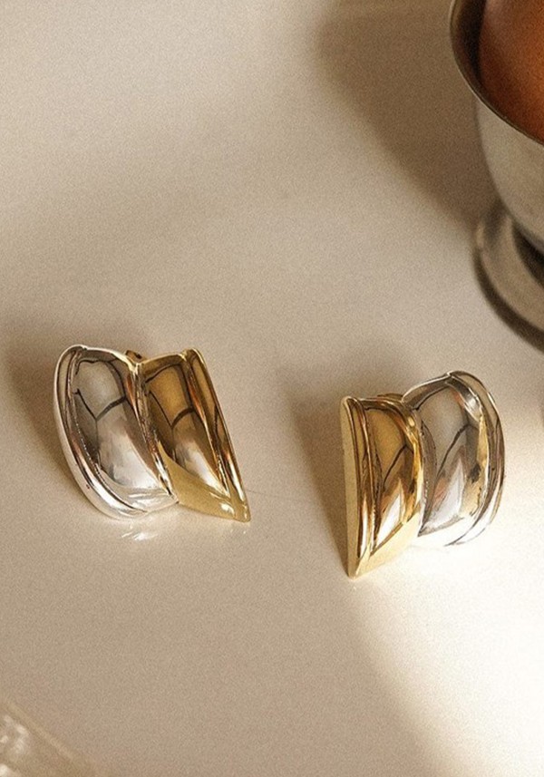 Cuff Mixed Metal Stud Earrings