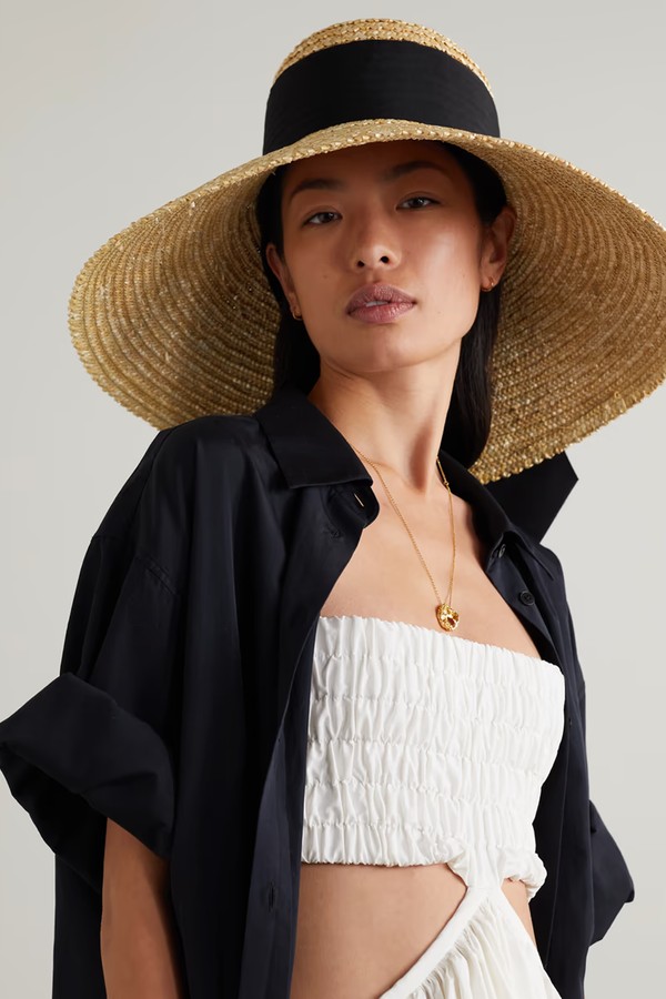 Mirabel Grosgrain-Trimmed Straw Sunhat from Eugenia Kim