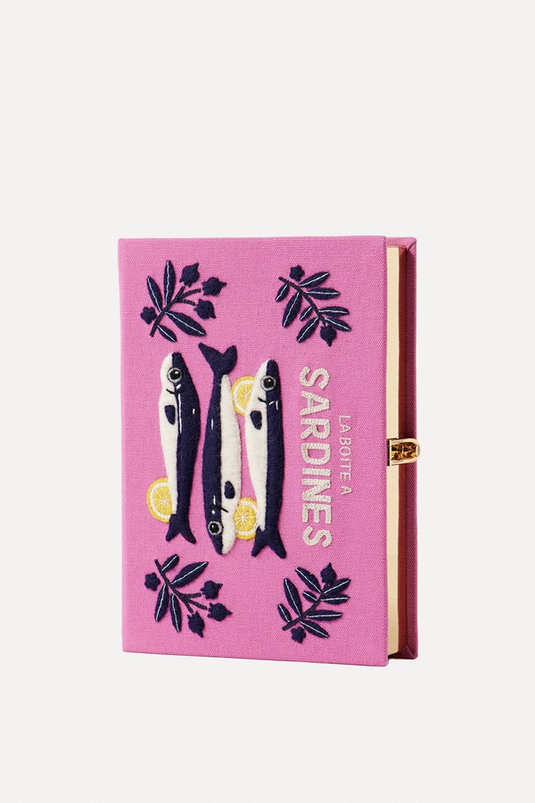 Sardines Embroidered Appliquéd Canvas Clutch from OLYMPIA LE-TAN 