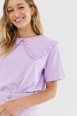 Short Sleeve T-Shirt With Oversized Collar from Monki