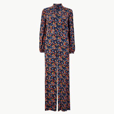 Floral Print Button Detailed Jumpsuit