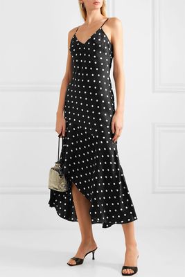 Asymmetric Polka-Dot Silk-Charmeuse Dress from Cami NYC