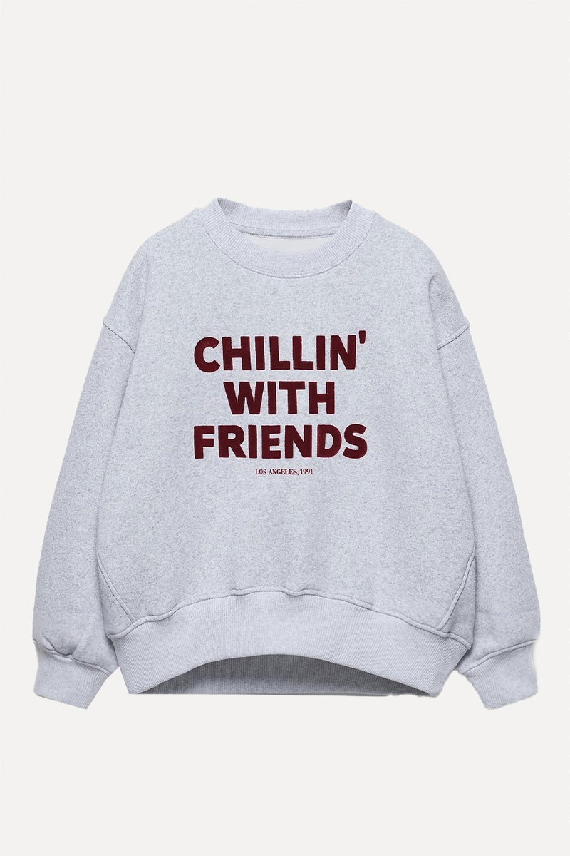 Flocked Slogan Hoodie