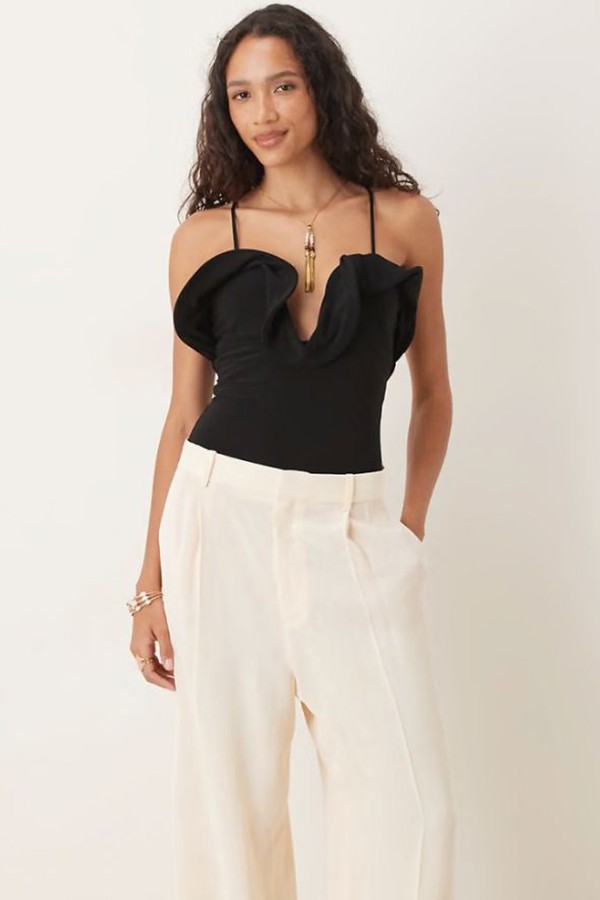 Frill Detail Plunge Halterneck Bodysuit from ASOS DESIGN