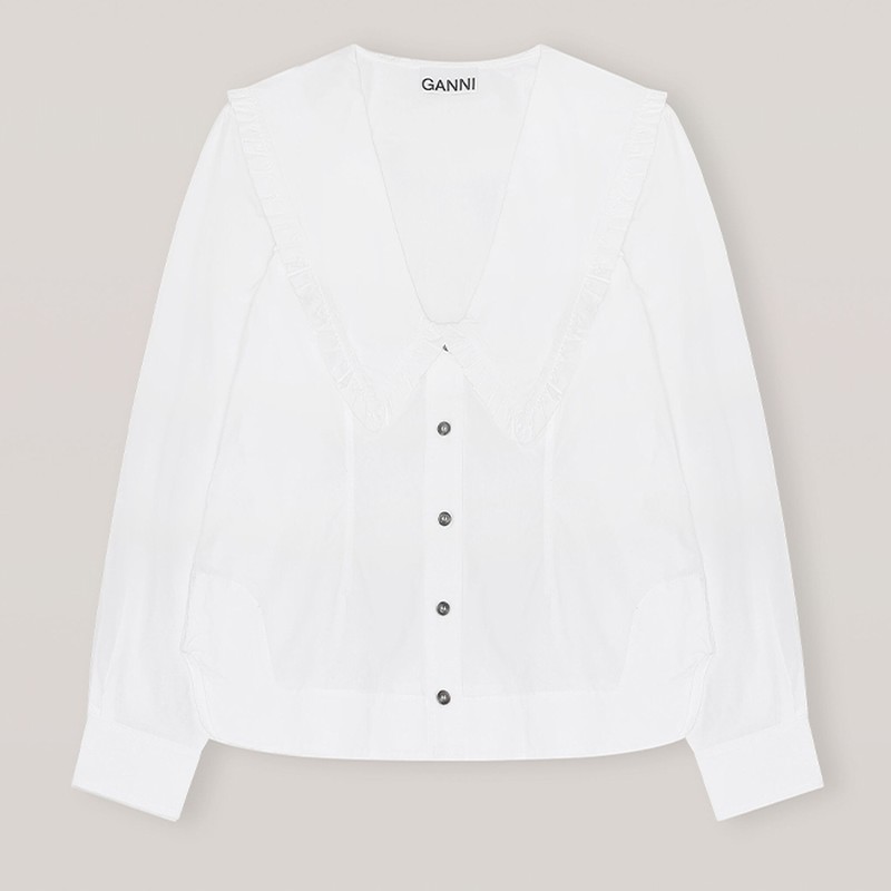 Cotton Poplin V-Neck Shirt from Ganni