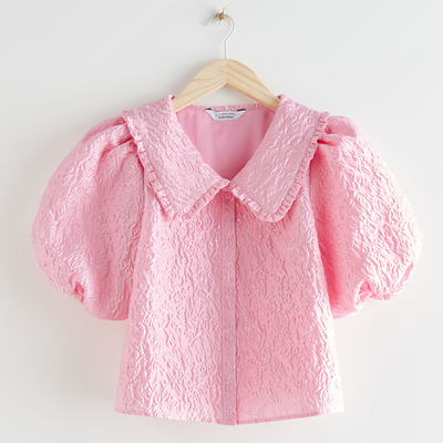 Textured Ruffle Collar Puff Sleeve Top from & Other Stories