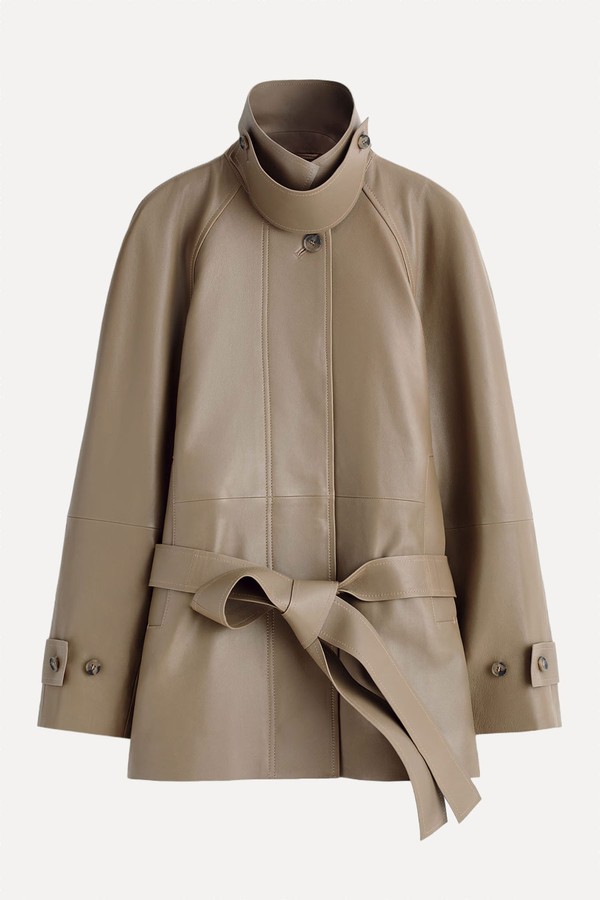 Funnel Neck Leather Short Trench Jacket from COS