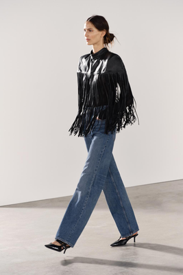 Short Leather Cape With Fringing from Zara