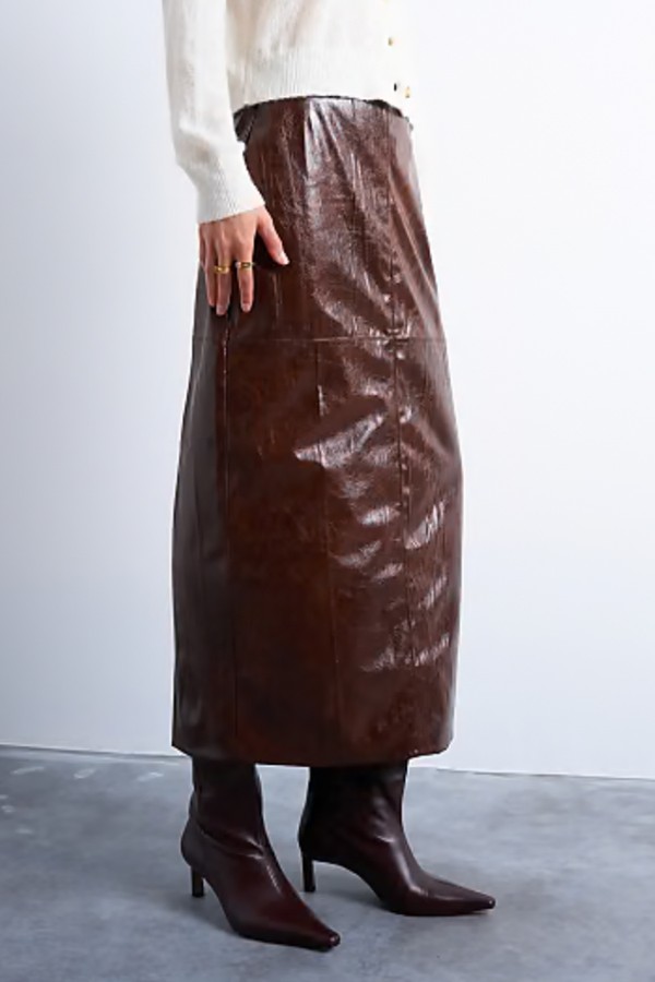 Faux Leather High Shine Midi Skirt from Topshop