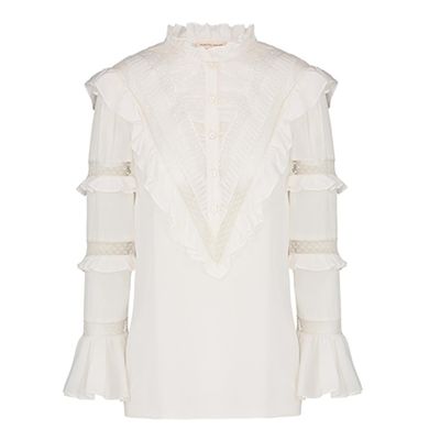 Silk And Lace Top In Snow from Rebecca Taylor