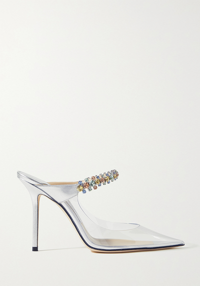 Bing 100 Crystal-Embellished PVC & Metallic Leather Mules from Jimmy Choo