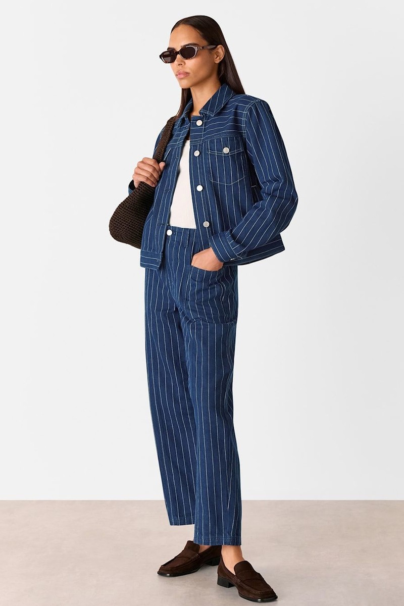 Pinstripe Barrel Leg Jeans