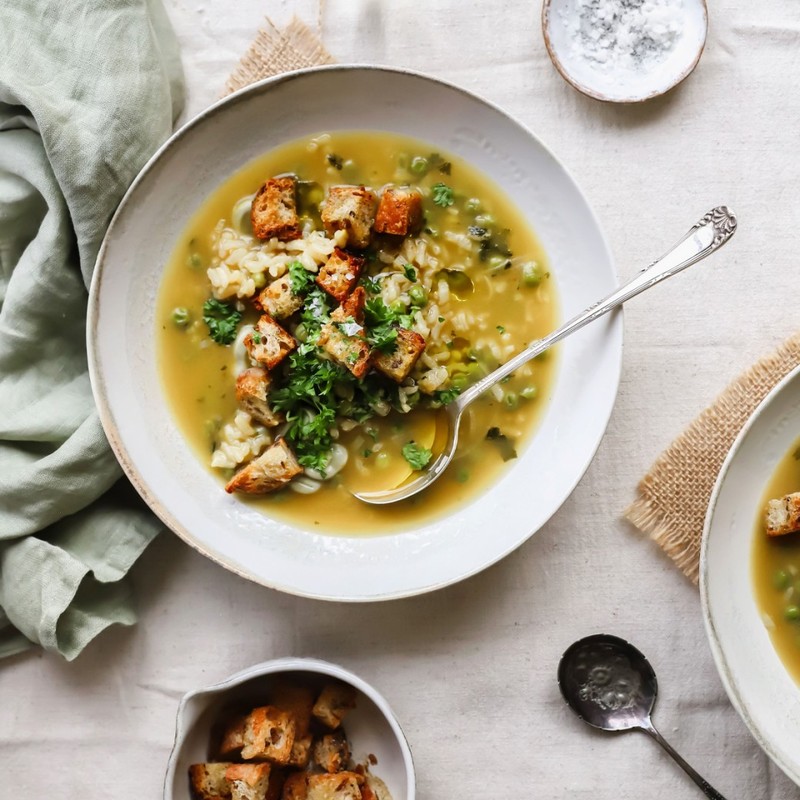 Pea & Broad Bean Risotto Soup