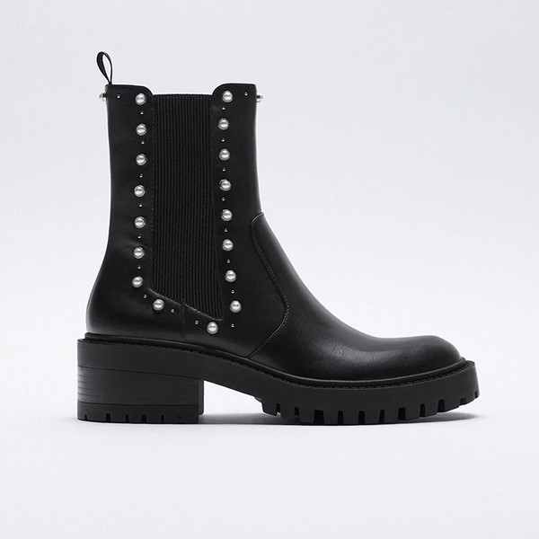 Flat Ankle Boots With Pearl Beads from Zara