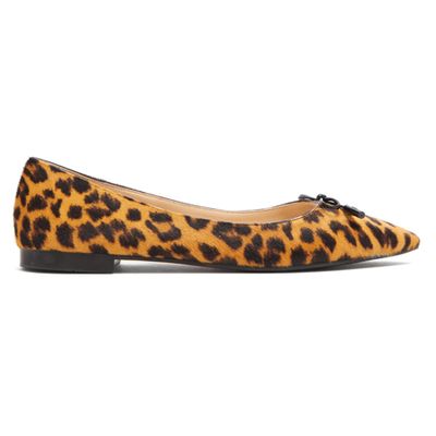 Leopard-Print Calf-Hair Ballet Flats from Prada