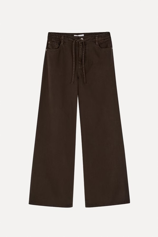 Drawstring High Waisted Wide Leg Jeans