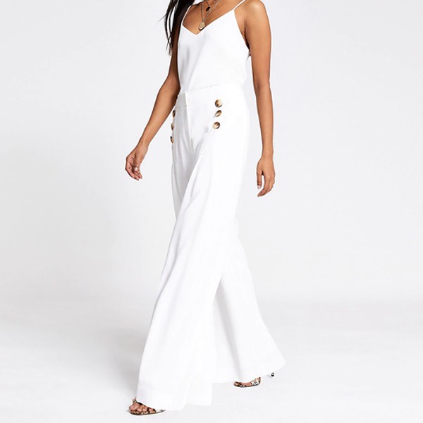 Petite White Wide Leg Trousers
