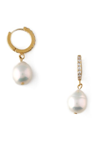 Pearl Drop Pave Huggie Hoop Earrings from Orelia 