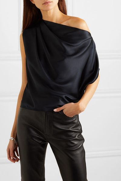 One-shoulder Draped Silk Charmeuse Top from Michelle Mason