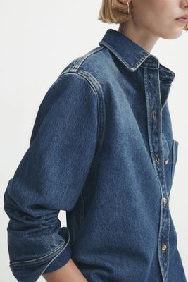 Mid Wash Denim Overshirt With Pocket from Massimo Dutti