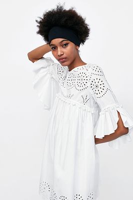 Embroidered Dress With Perforations Details from Zara