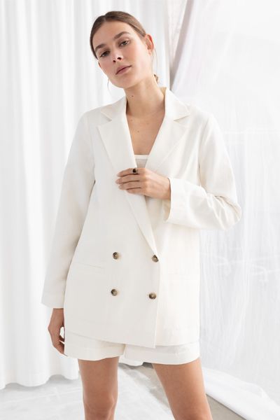 Double Breasted Linen Blend Blazer