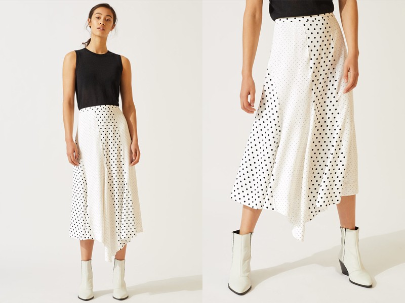 Mixed Spot Asymmetric Midi Skirt