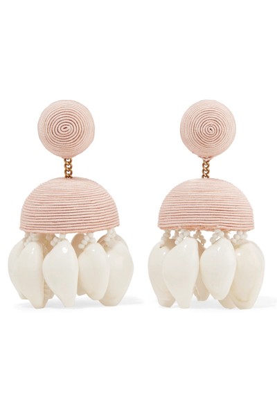 Aquazzura Riviera Cord, Bead & Shell Clip Earrings from Rebecca De Ravenel