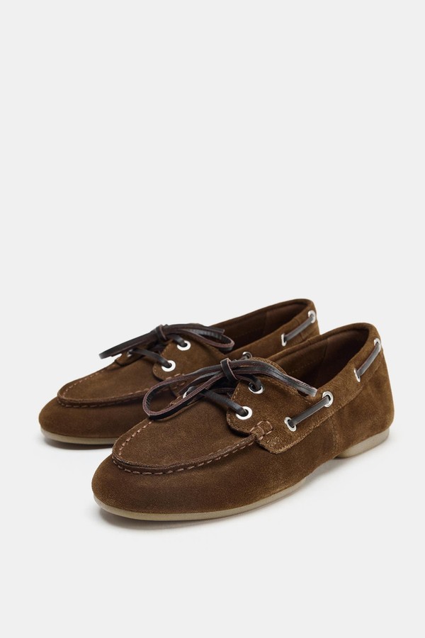 Split Suede Topstitched Loafers from  Zara