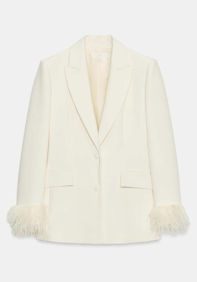 Blazer With Feathered Cuffs & Shoulder Pads