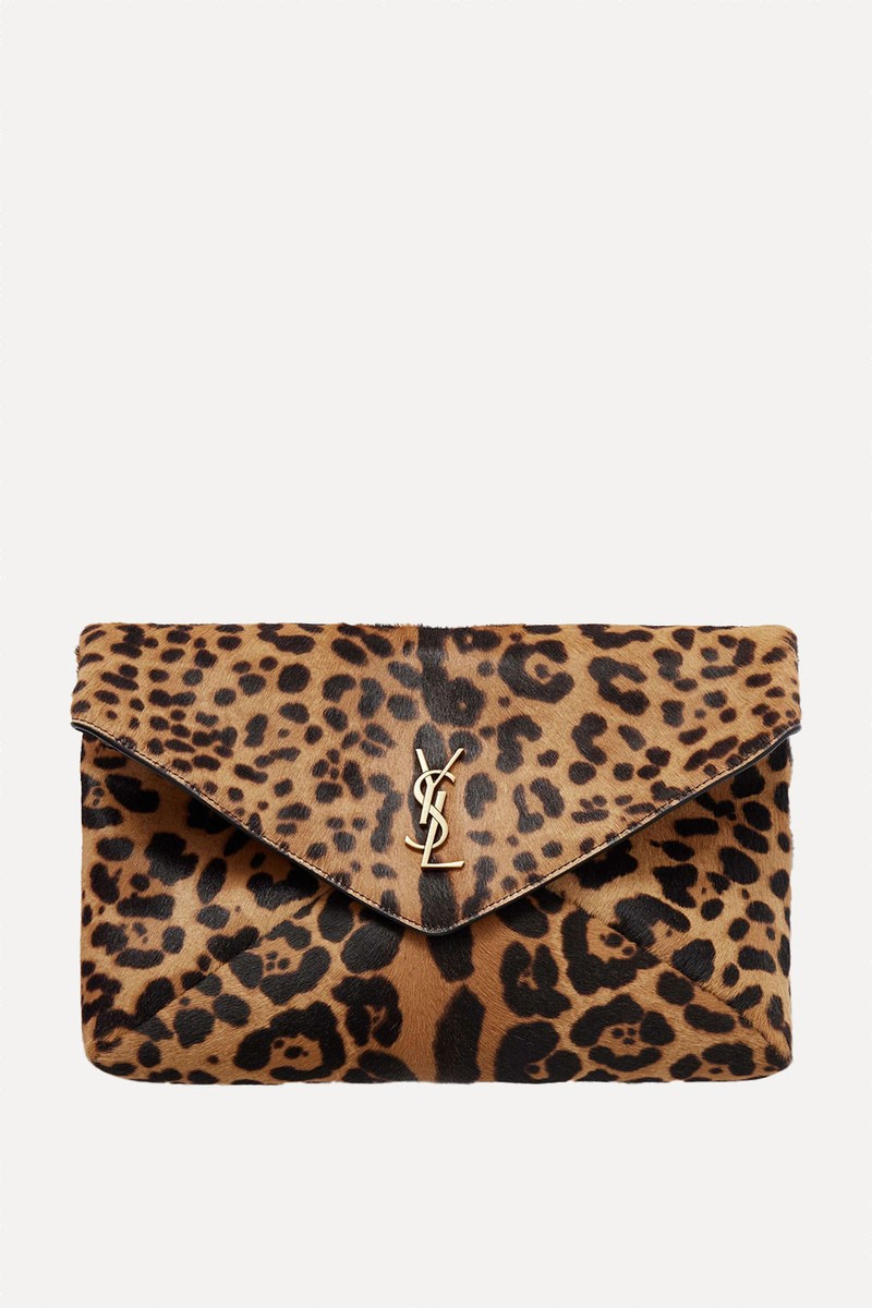 Cassandre Leather-Trimmed Leopard-Print Calf Hair Shoulder Bag from Saint Laurent