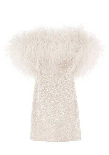 Ava Feather-Trimmed Sequin Mini Dress from 16Arlington