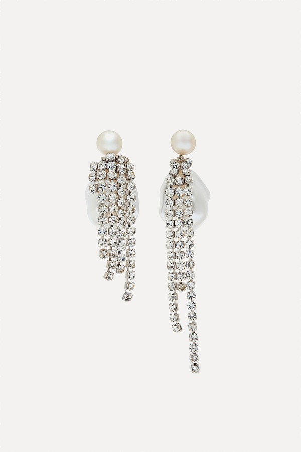 Embellished Pearl & Rhodium-Plated Drop Earrings from COMPLETEDWORKS