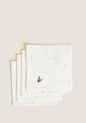 Set of 4 Pure Cotton Holly Napkins