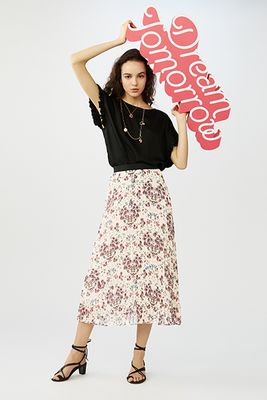 Long Pleated Floral Print Dress from Maje