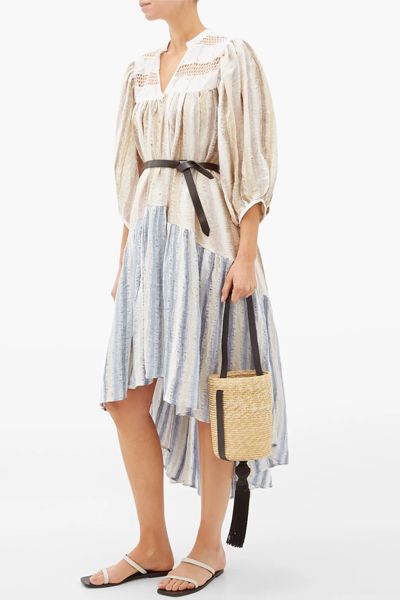 Only Yesterday Waterfall-Hem Striped Cotton Dress from Love Binetti