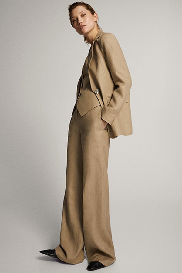 100% Linen Wide Leg Trousers from Massimo Dutti