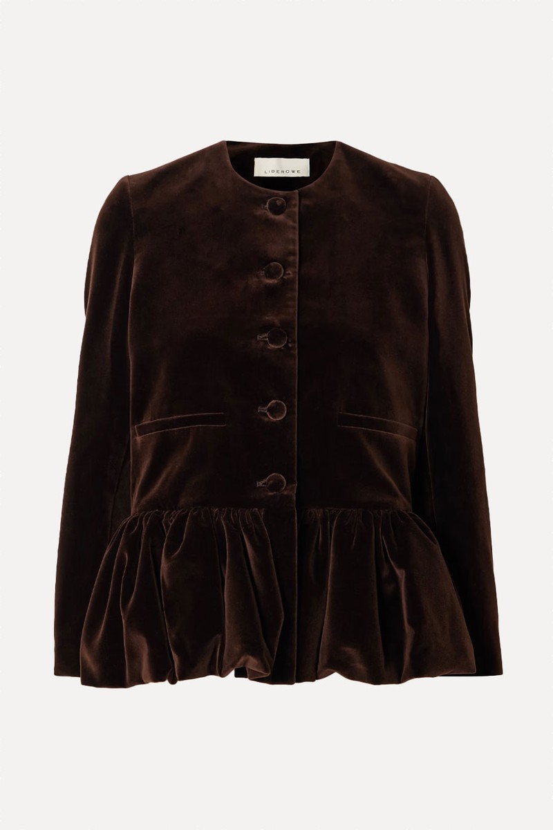 Cotton-Velvet Peplum Jacket from LIBEROWE