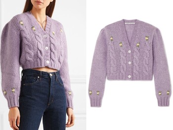 Cropped Embroidered Cable-Knit Alpaca-Blend Cardigan from Alessandra Rich