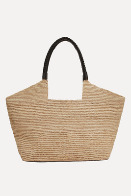 Raffia Tote Bag With Leather Handles